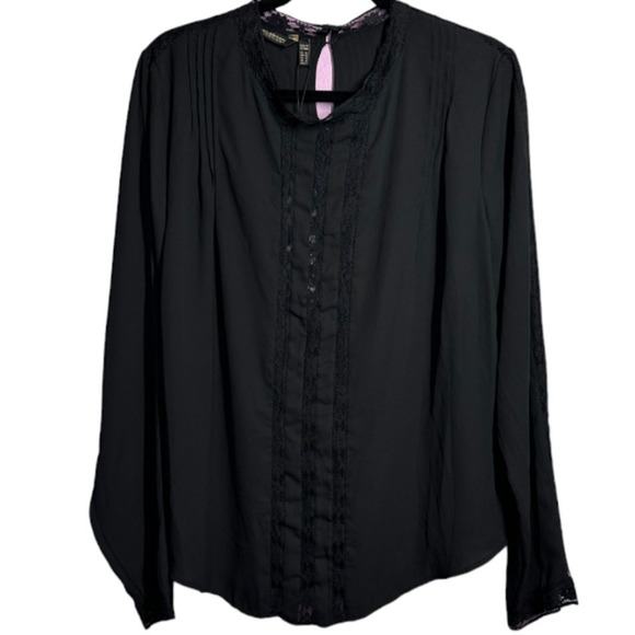 Kardashian kollection Long Sleeve Lace Insert Lace Blouse Chiffon Top Size XL - Picture 4 of 8